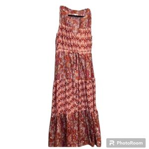 An’ge Onyx Maxi Floral Sleevless Long Tiered Boho Dress Women size S